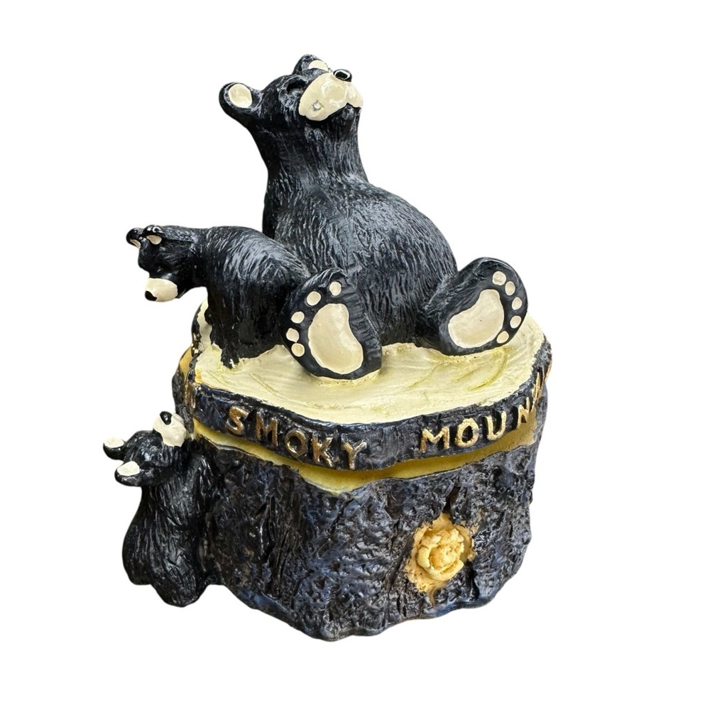 Vintage Smoky Mountain Trinket Box Black Bears Souvenir Resin Box